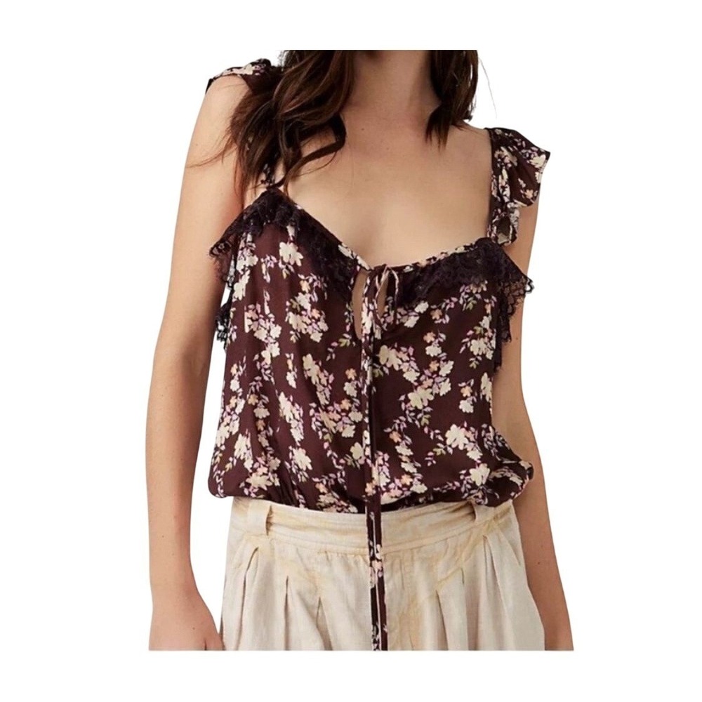 Intimately Free People Floral Lace Trim Bodysuit Plum Purple Medium NEW